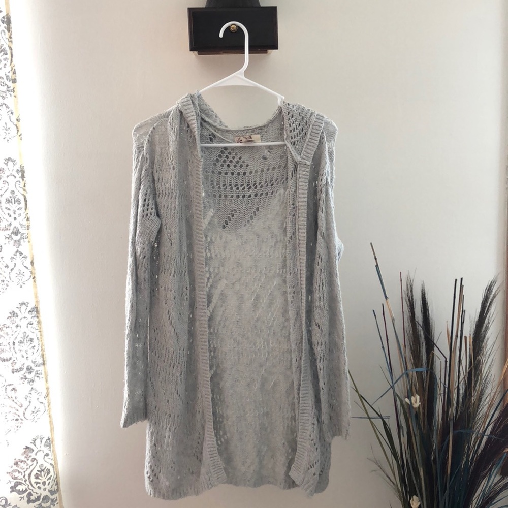 Gray hooded cardigan